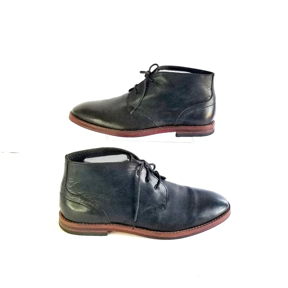 H BY HUDSON Men's Houghton II Leather Chukka Boots Black Sz 41 Lace Up